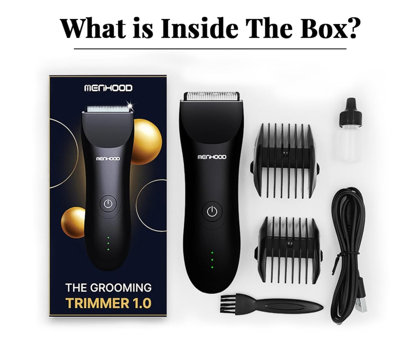 MENHOOD Grooming Trimmer 1.0 – Groin & Body Shaver for Men with Skin-Friendly Ceramic Blade & IPX6 Water Protection – Snag-Free Ball Shaver with 150-Minute Run Time