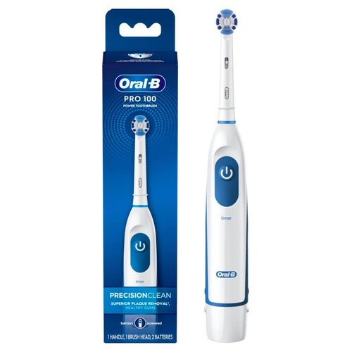 Oral-B Pro 100 Electric Toothbrush - Precision Clean, Battery Powered, Blue & White Design