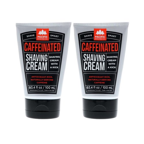 Pacific Shaving Company Caffeinated Shaving Cream - Hydrating Formula with Caffeine & Shea Butter | 3.4 Oz, 2 Pack