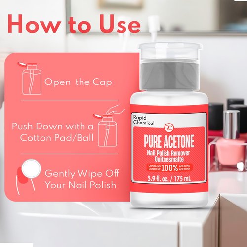 Pure Acetone Nail Polish Remover - 100% Acetone with Built-In Pump | 175ml (6 fl. oz)