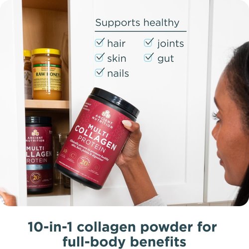 Ancient Nutrition Collagen Peptides Powder - Multi Collagen Protein with Vitamin C & Probiotics | Unflavored, 40 Servings