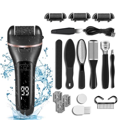 Electric Callus Remover and Foot polisher-Rechargeable-waterproof-10pieces Pedicure Set. (Black)