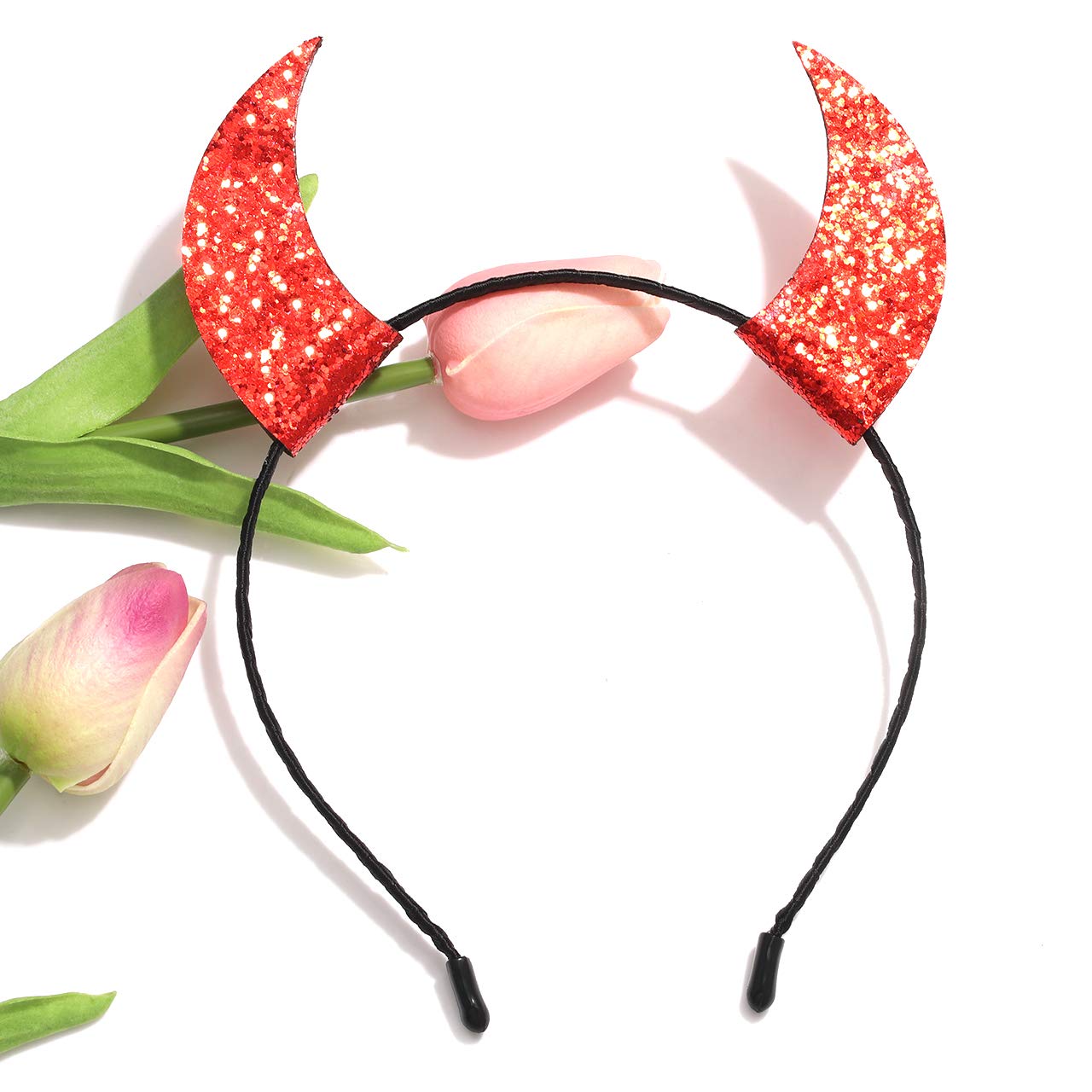 NEVEF Halloween Devil Horns Headband for Girls Shining Halloween Headband Costume Party Accessory for Women Men Boys (Shining Devil Horns Headband)