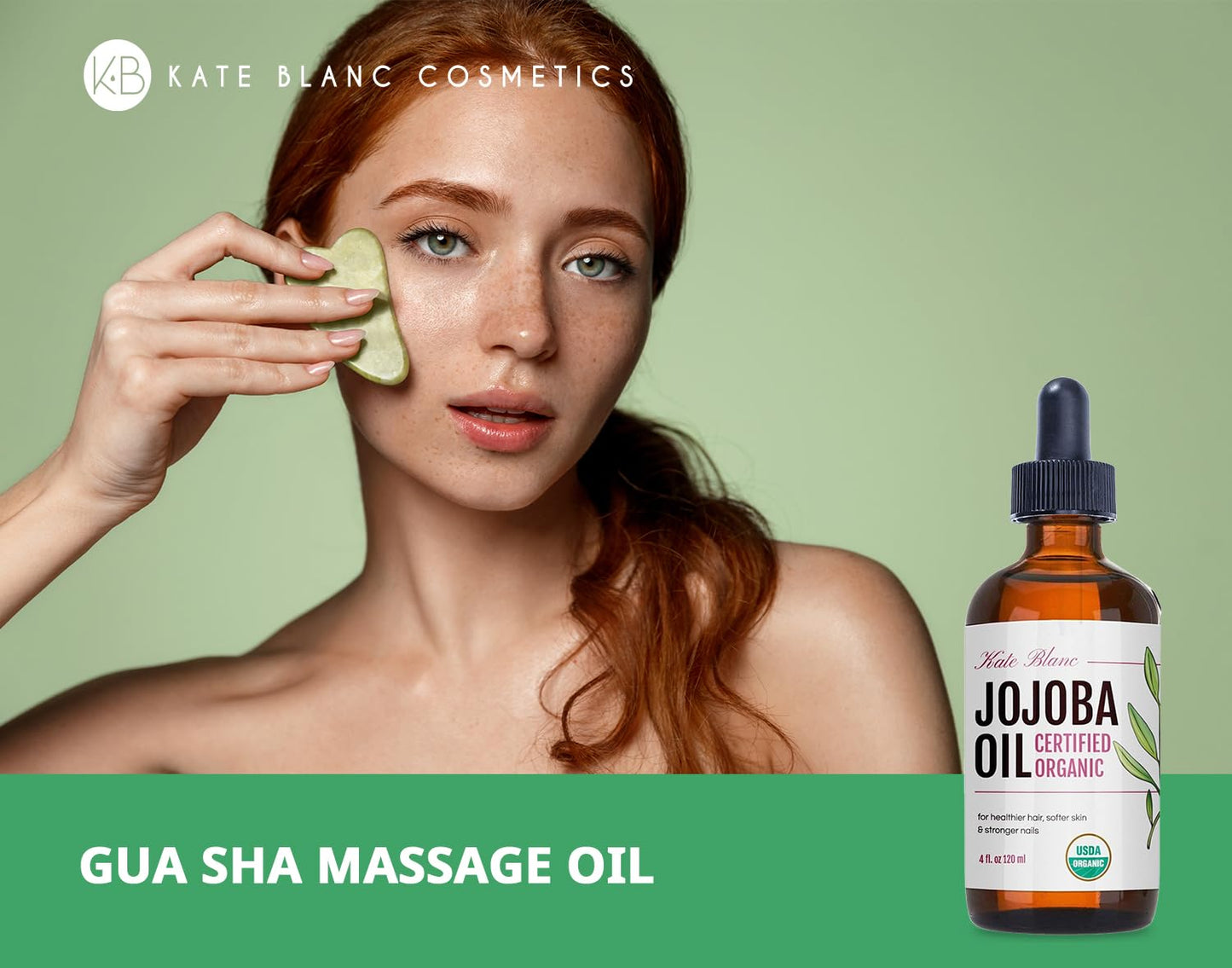 Kate Blanc Cosmetics Jojoba Oil for Hair Growth, Face & Skin. Gua Sha Oil for Face Massage and Dermaplaning (4oz, Organic, 100% Pure, Natural)