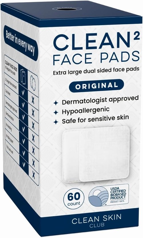 Clean Skin Club Clean² Pads 2.0 - Ultra Soft Organic Disposable Face Pads with Triple Layers | New Improved Edges