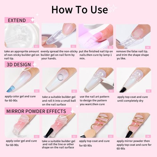 Solid Builder Gel for Nails, Non-Sticky Hand Hard Gel for Nails Nail Extension Gel Nail Art Salon Home Non-Sticky Hand (Set A)