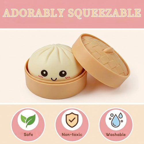 Dumpling Squishies – Mystery Dumpling Box Colorful Stress Balls & Fidget Sensory Toy Soft Squeeze Decompression Dough for Anxiety Relief Perfect for Kids & Easter Basket Stuffers（Pink）