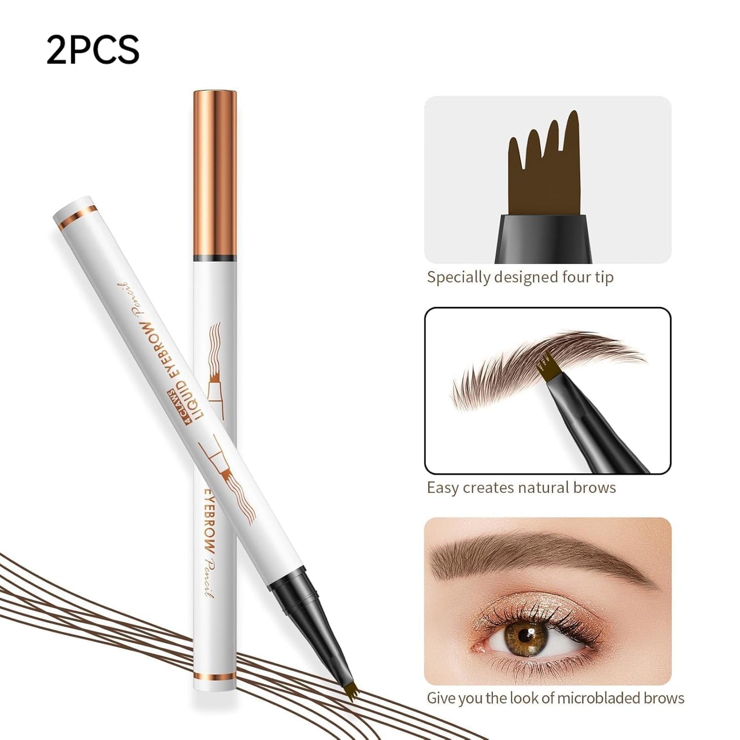 Skiennix Microblading Eyebrow Pen - 2026 Upgraded 3D Waterproof 4-Tip Pencil | Long-Lasting Dark Brown (2 Pcs)