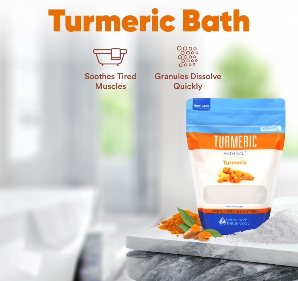 Turmeric Bath Salt by [Brand Name] - 32 Oz Epsom Salt with Essential Oils & Vitamin C | Natural Soak for Relief & Relaxation