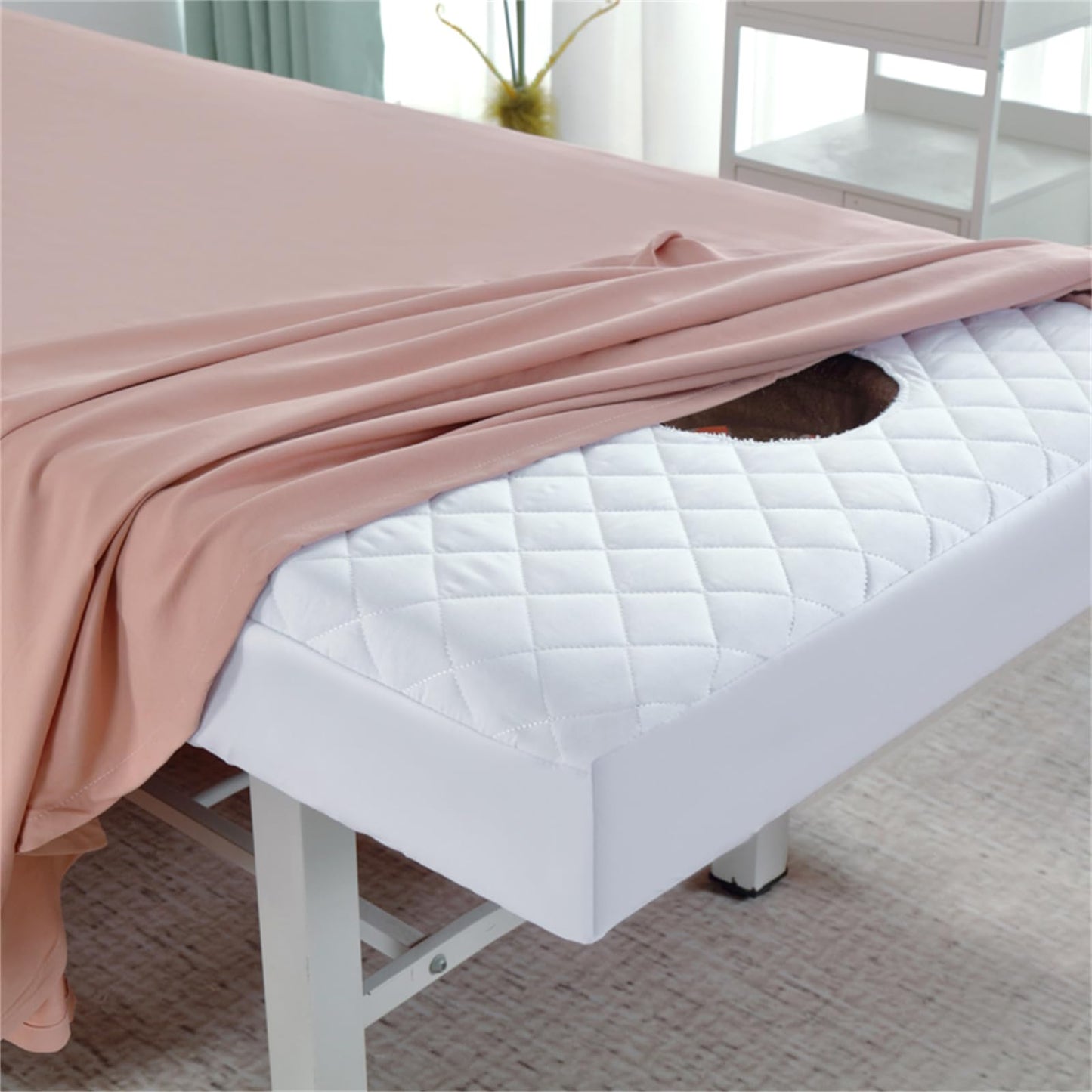 MWNAGO Massage Table Fitted Sheet with Face Hole,Massage Fitted Sheet, Massage Face Rest Cover with Hole,Spa Bed Cover Lash Bed Cover Sheets Sutiable for Beauty,Spa 31.5 * 75 in (Fitted Sheets)