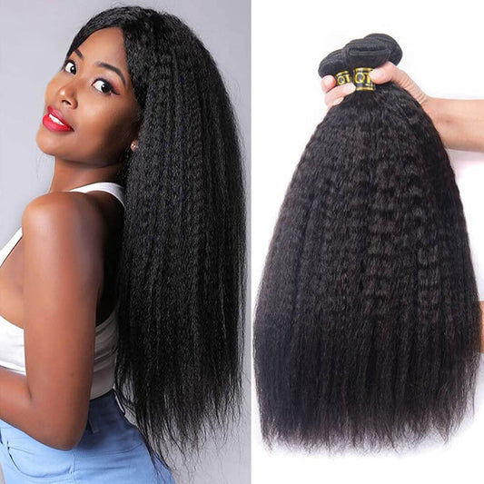 QTHAIR 14A Brazilian Human Hair Kinky Straight Bundles(20 22 24inch) Yaki Straight Human Hair 3 Bundles 100% Unprocessed Brazilian Virgin Human Hair Bundles Natural Color