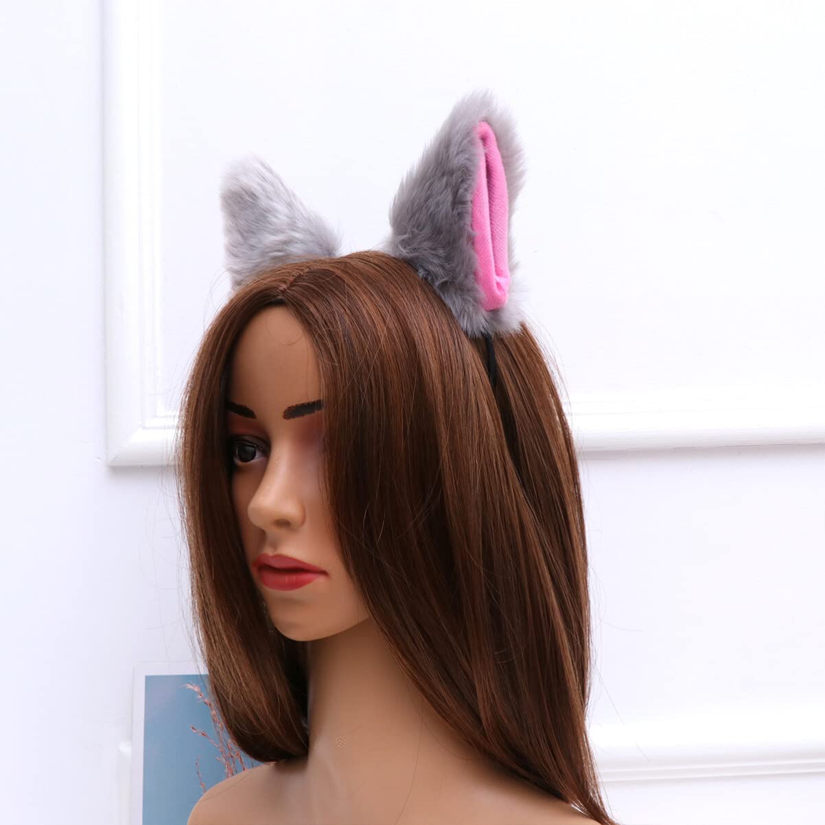 PartyKindom Cat Headbands Cute Accessories Headwear Ear Animal Girls Headdress Fur Head Band Prom Headband Animals Child Goth White Cartoon Adult Furry Grey Outfits Cosplay Hoop Dress