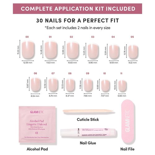 Glamnetic Press On Nails - Pearly Please | Super Short White French Tip Fake Nails, Extra Short Salon Quality French Manicure | 12 Sizes - 30 Nail Kit with Glue