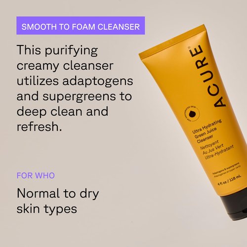 Acure Ultra Hydrating Green Juice Face Cleanser - Superfood Formula for Clear Skin | 4 fl oz