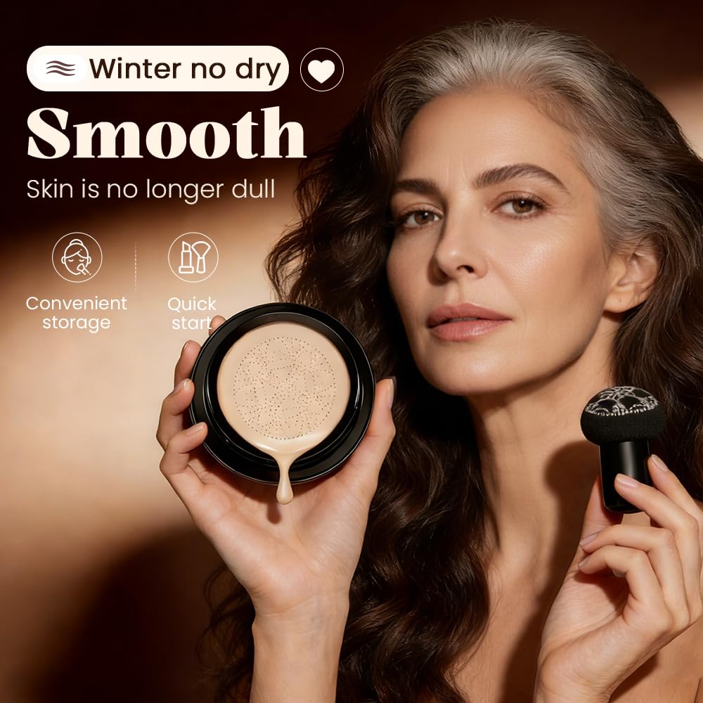 Skiennix Mushroom Head Cushion CC Cream - Moisturizing Glow Foundation for Mature Skin (Natural)
