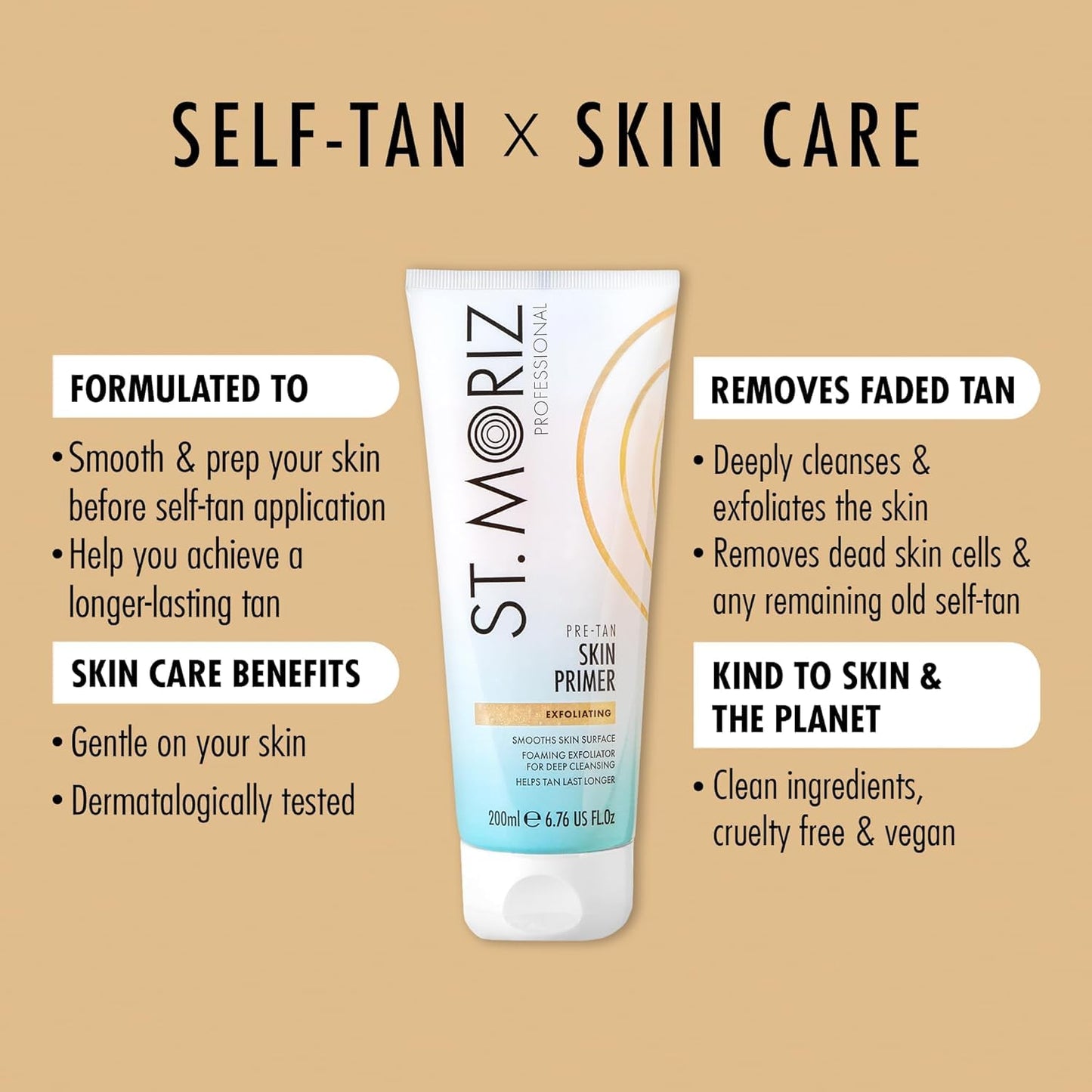 St Moriz Pre-Tan Skin Primer - Exfoliating Foaming Self Tanner Prep - Deep Cleansing 6.76 fl oz