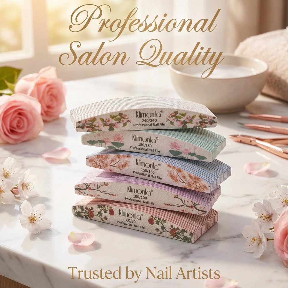 Skiennix 25PCS Floral Nail Files - Professional Double-Sided Emery Boards for Natural & Acrylic Nails | Various Grits 80-240