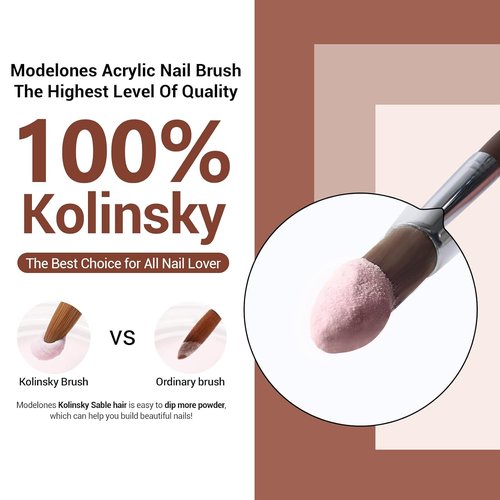 MODELONES Acrylic Nail Brush - 100% Pure Kolinsky Bristles | Sturdy Wooden Handle, Size 8