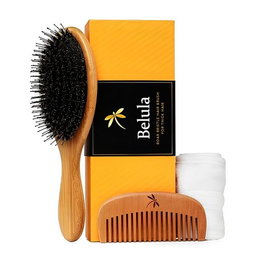Premium Boar Bristle Hair Brush - Restore Shine & Health for Thick, Long, Curly Hair | Includes Comb, Travel Bag & Spa Headband