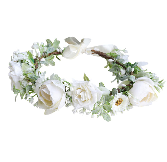 Trepveter Girl Flower Crown Floral Crown Women Floral Headband Flower Headpiece Halo Boho Maternity Photo Props Wedding Party Prom White