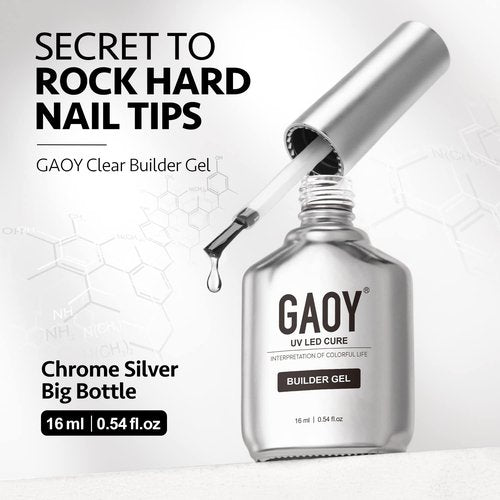 GAOY Clear Builder Gel for Nails, 16ml Nail Strengthener in a Bottle, Nail Extension Hard Gel, Soak Off Long Lasting UV Light Cure, Base Coat Top Coat Needed