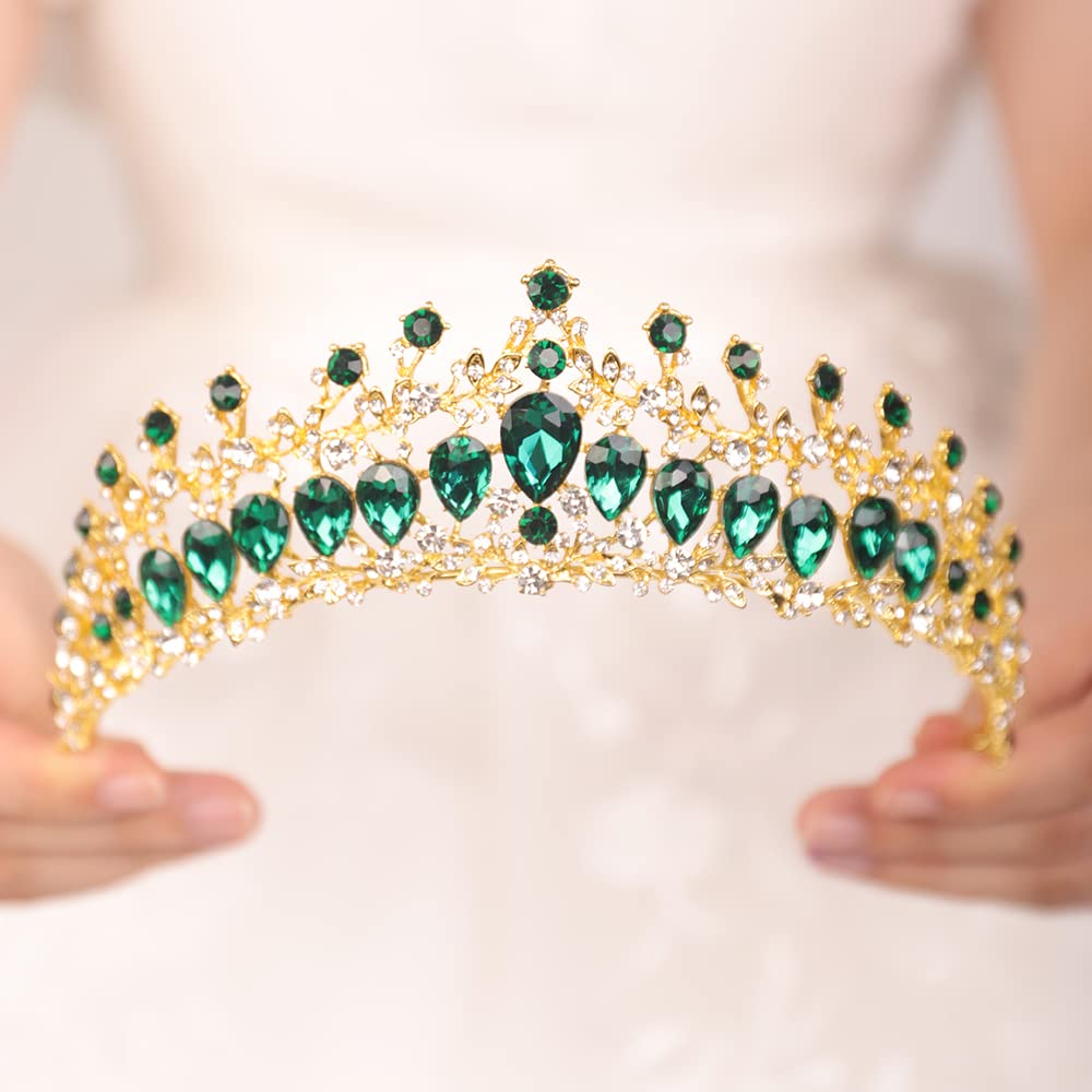 JWICOS Crystal Tiara and Crown for Women Baroque Emerald Green Rhinestone Princess Tiara for Girls Tiara Headband for Wedding Prom Birthday Party Pageant Halloween Costume (Green)