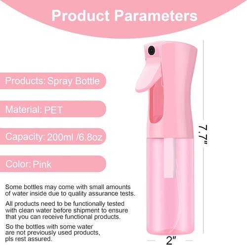 LERPOLOR Continuous Spray Bottle - Fine Mist Refillable Water Bottle for Hair & Skin Care | 6.8 Ounce, Pink