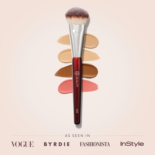 BK Beauty Brushes - 109 Mini Contoured Foundation Brush - Ideal for Liquid & Cream Foundations | Versatile for Bronzer, Blush & Highlighter