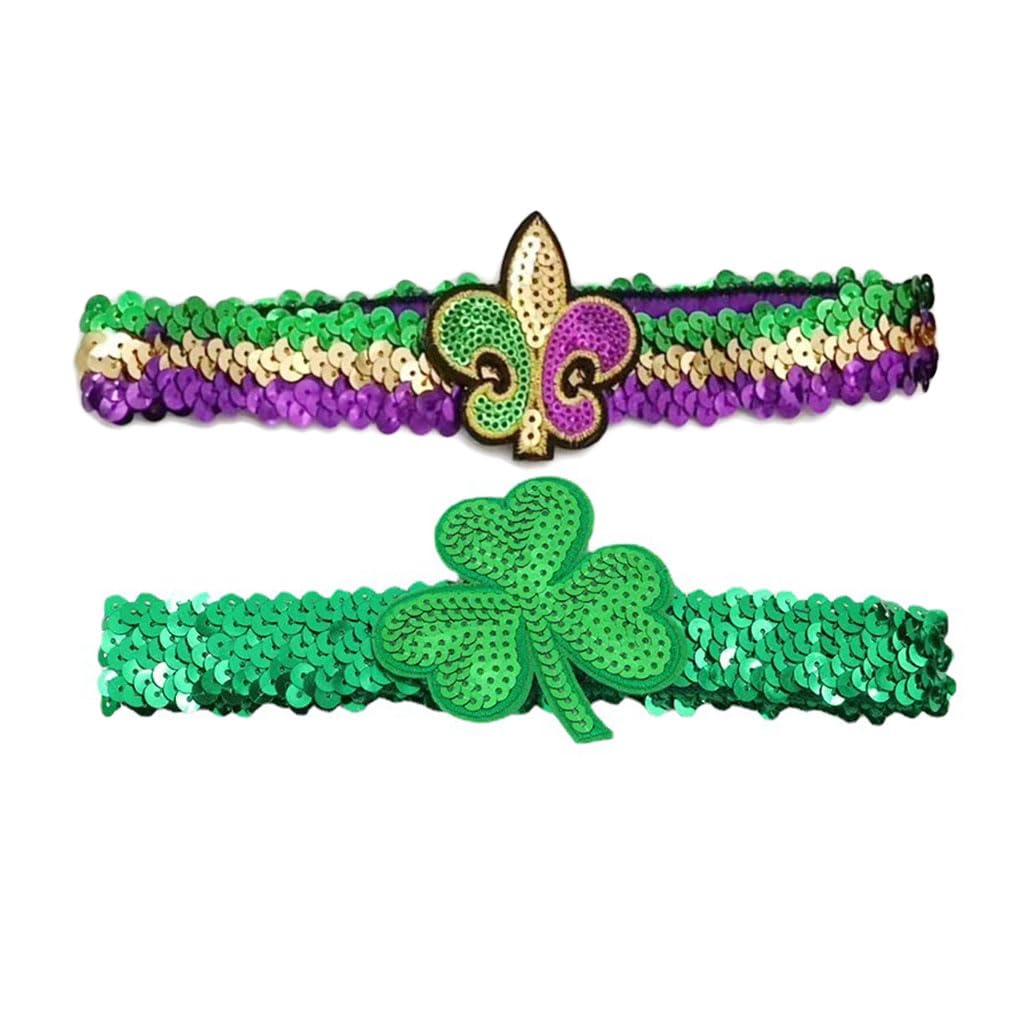 St. Patrick's Green Headband with Feathers Sequin Green Clover Hair Band JHSP21 (B2-Set)