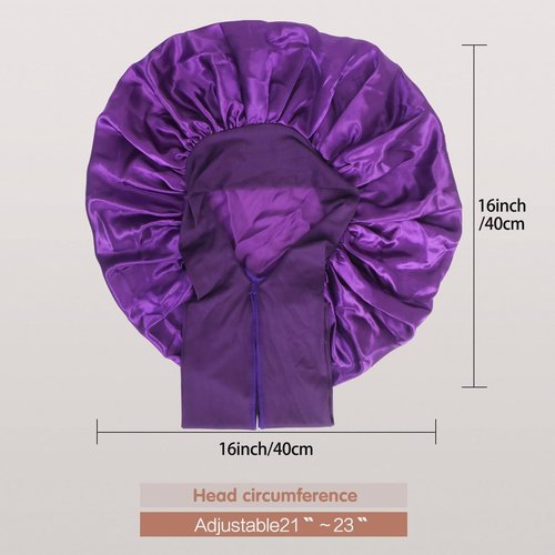 Arqumi Pack of 2 Satin Sleeping Bonnet, Large Satin Sleep Bonnet with Long Strap, Adjustable Sleep Cap Hair Bonnet for Women & Men, Purple+Red