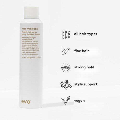 EVO Miss Malleable Flexible Hairspray - Strong Hold Hair Volume Spray for Full Support & Control