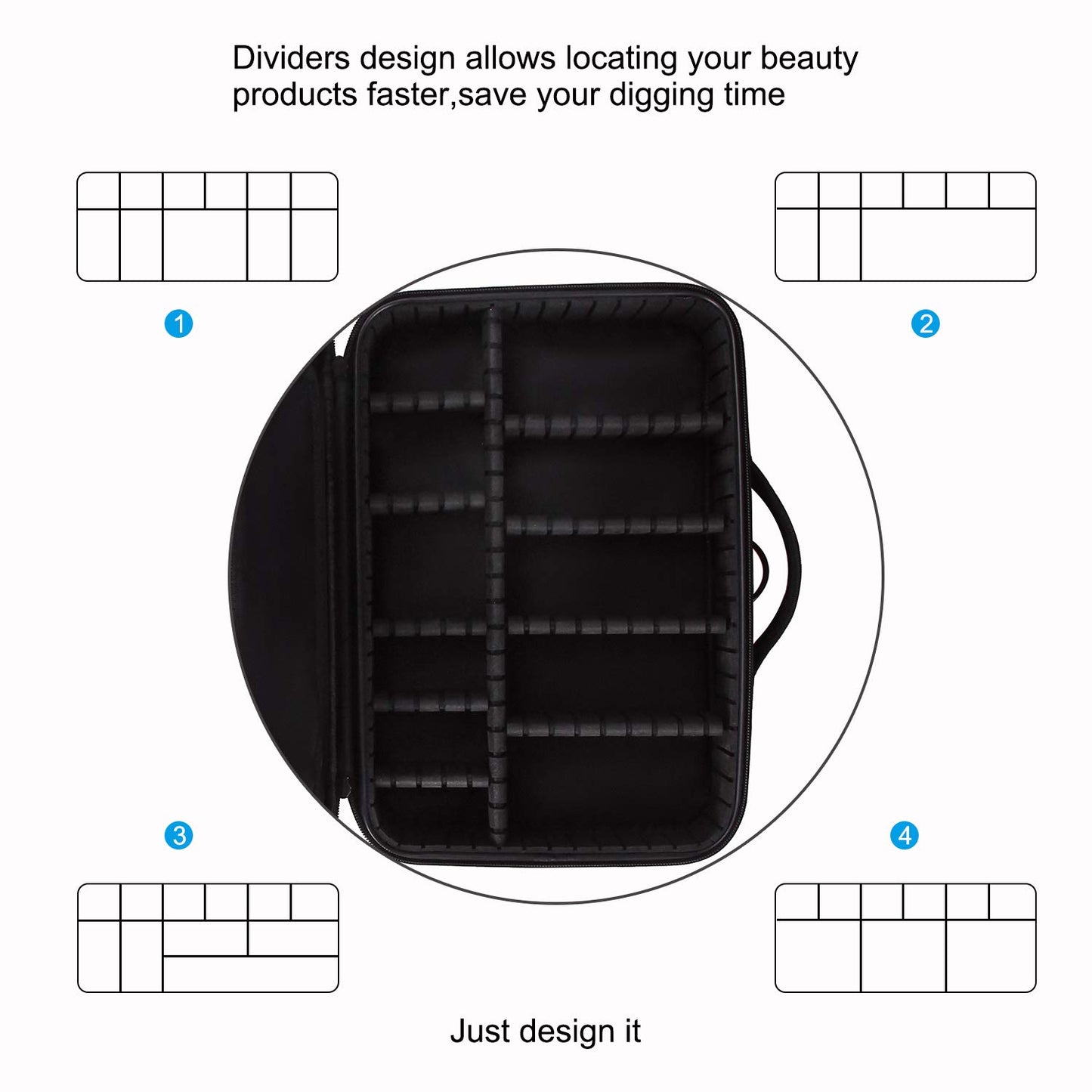 Relavel Makeup Bag Travel Makeup Train Case 13.8 inches Large Cosmetic Case Professional Portable Makeup Brush Holder Organizer and Storage with Adjustable Dividers and Shoulder Strap Black