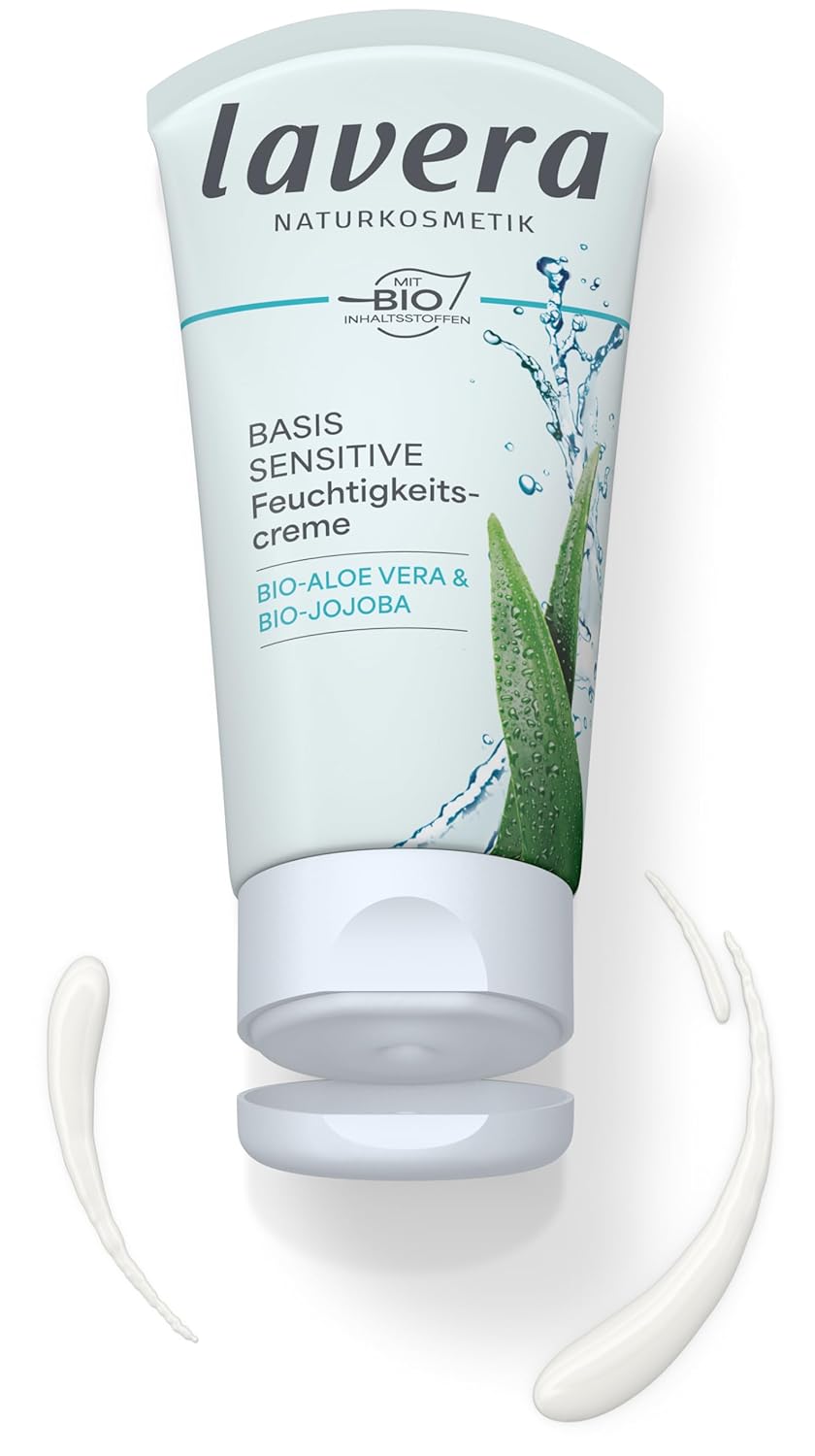 Lavera Basis Sensitive Moisturizing Cream - Organic Vegan Face Moisturizer with Aloe Vera & Shea Butter - 1.69 Fl Oz