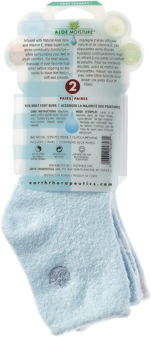 Earth Therapeutics Aloe Vera Socks - Infused with Aloe Vera & Vitamin E for Soft, Smooth Feet - Blue Plaid