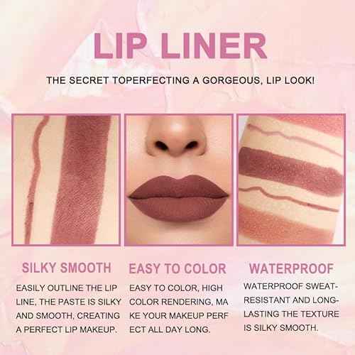 evpct 3Pcs Chestnut Nude Brown Matte Lip Liner and Lipstick Combo Set Kit for Women Antique Rose Magic Lipstick 24 Hours Original Lip Liner Makeup Stain Long Lasting Waterproof Smudge Proof labial