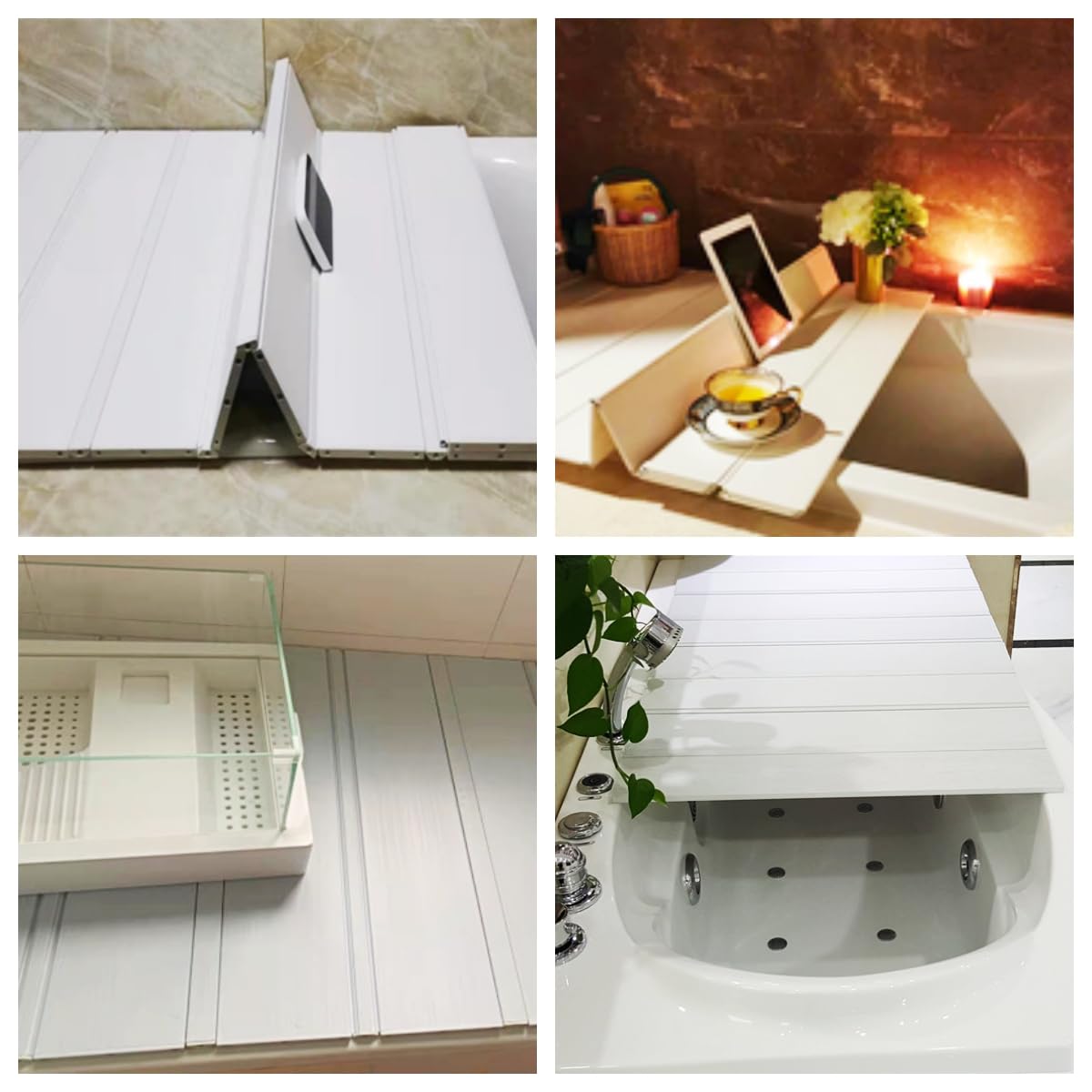 HJJKKH Shutter Bathtub Lid, Foldable Waterproof Bathtub Cover with 0.65cm thickness, PVC Bathtub Tray, Anti-dust Bathtub Cover Bath Insulation Cover, Store Wine Glass,Books,Tablets,Cellphones