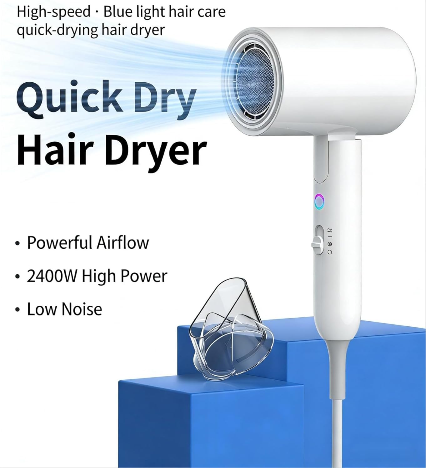 Skiennix Ionic Hair Dryer - 2000W Foldable Travel Blow Dryer | Portable, Low Noise, Compact Design in White