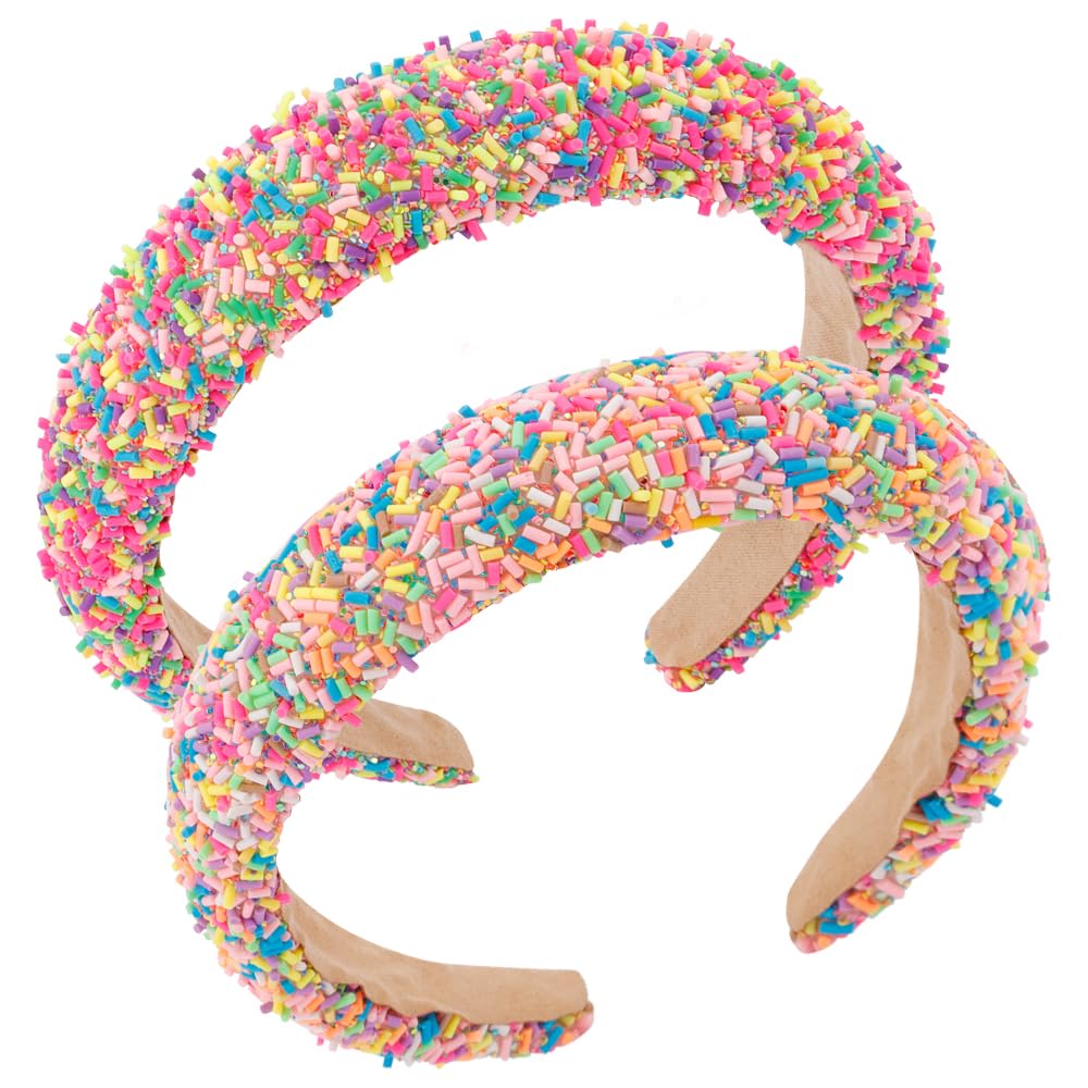 AHONEY 2 Pack Candy Headbands Girls Donut Headband Thick Padded Headband for Women Girls, Cute Headbands Sprinkles Wide Head Band Non Slip Glitter Birthday Hair Accessories for Girls (Pink&Hot pink)