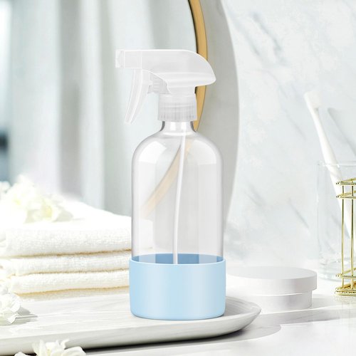 Rionisor Glass Spray Bottles - 16 oz Refillable Containers with Silicone Sleeve | Adjustable Nozzle for Hair & Cleaning Solutions - Blue