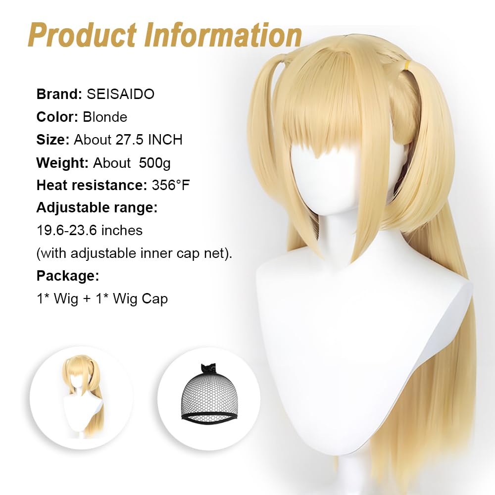 SEISAIDO Blonde Ponytails Cosplay Wig Long Straight Anime Cosplay Wig with Bangs + Wig Cap