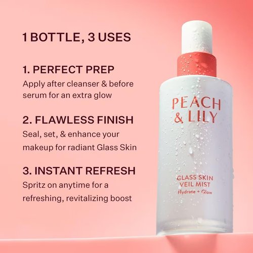 Peach & Lily - Glass Skin Veil Mist - Hydrating Facial Mist with Cucumber Water & Lotus - 3.38 oz