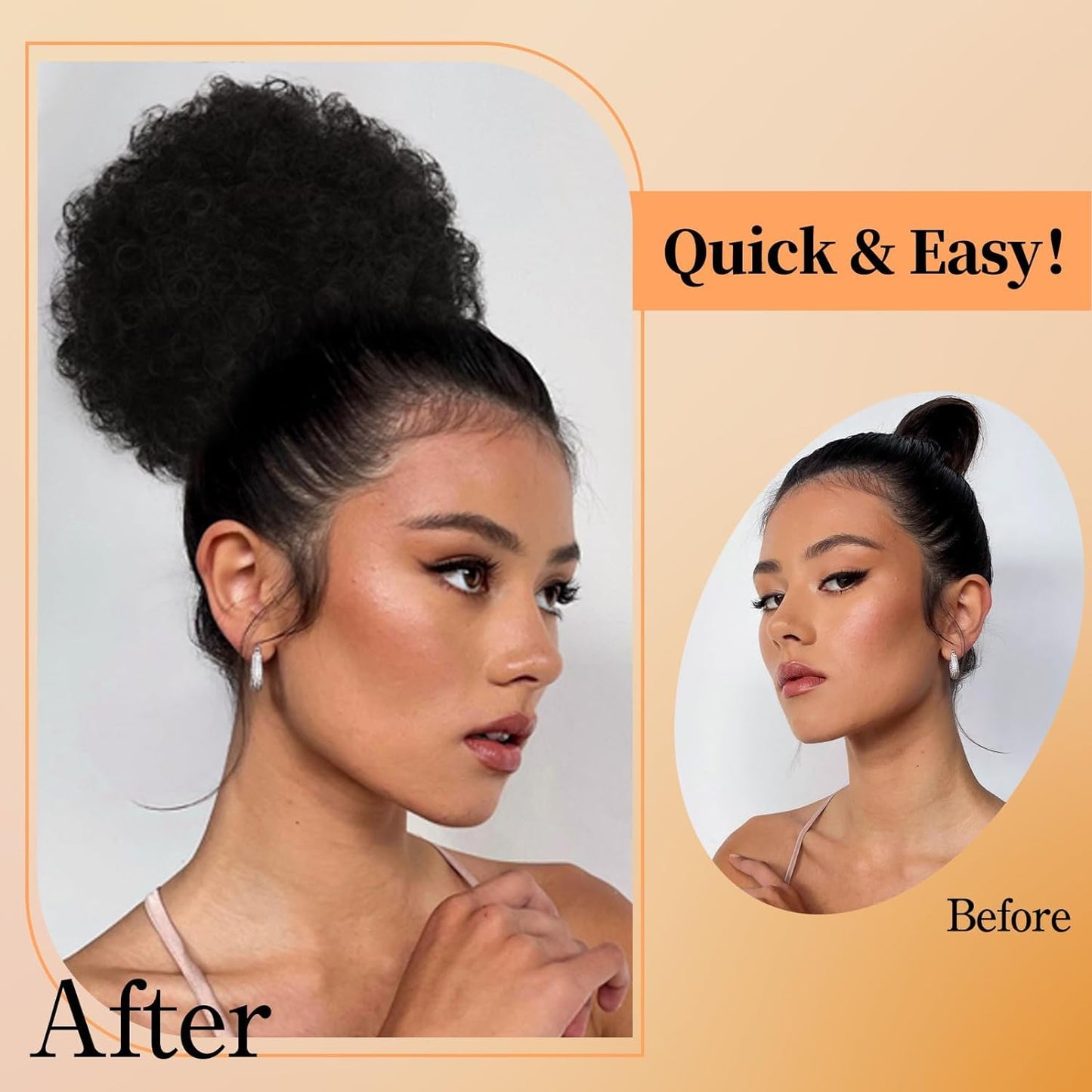 AISI QUEENS Natural Black Puff Ponytail for Women And Kids, Synthetic Curly Hair Ponytail African American Short Afro Puff Ponytail Hair Extensions Wig with 2 Clips(1B#)