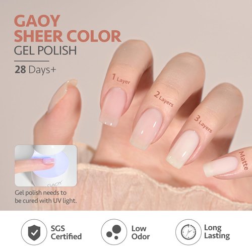 GAOY Milky Jelly Nude Gel Nail Polish Set, 6 Transparent Colors Sheer White Pink Soak Off UV Light Cure Gel Polish Kit for Salon and Nail Art DIY at Home