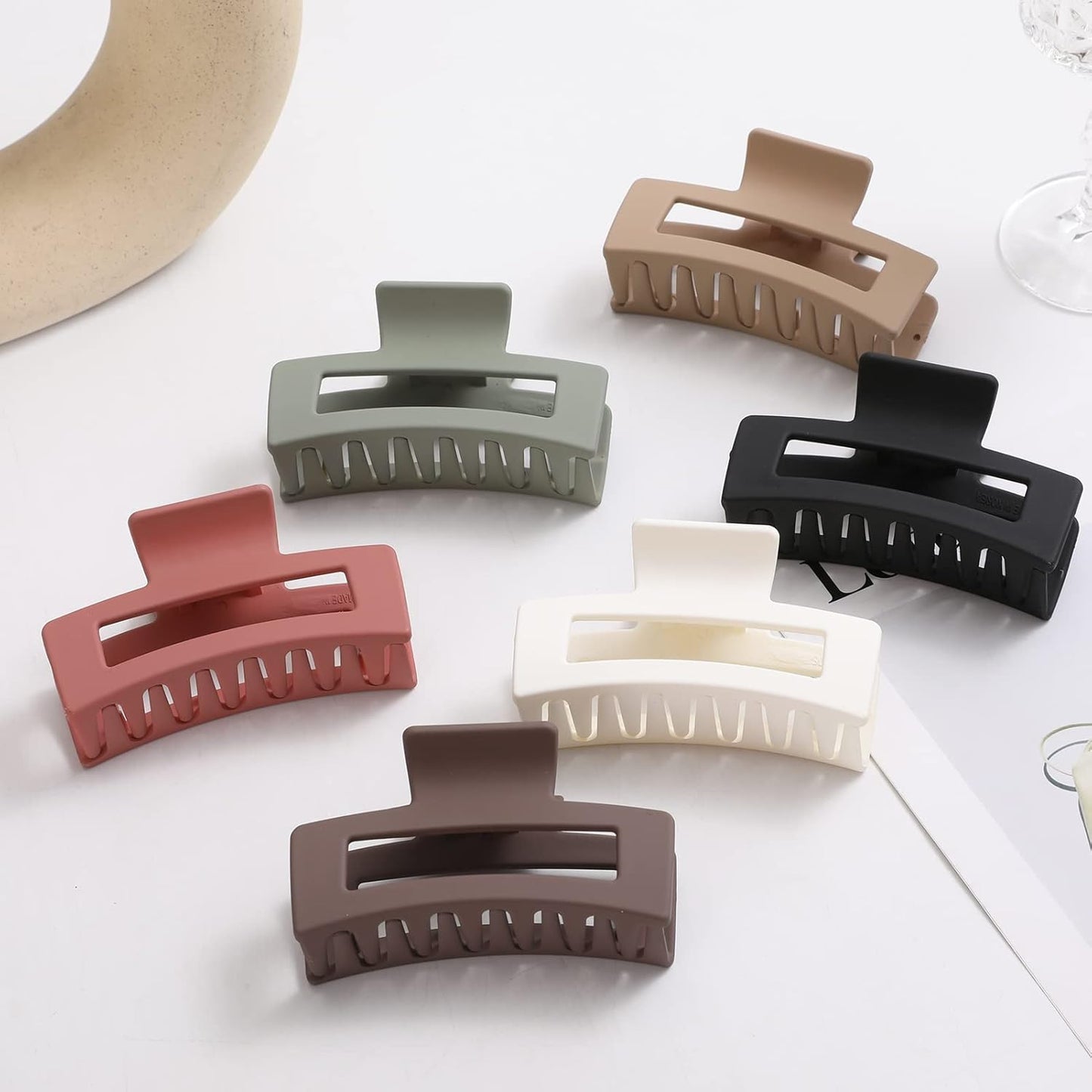 6 Pack Square Claw for Women Girls, 3.5" Medium Non-slip Rectangular Matte Clips Strong Hold Jumbo Hair Styling Accessories, Cool