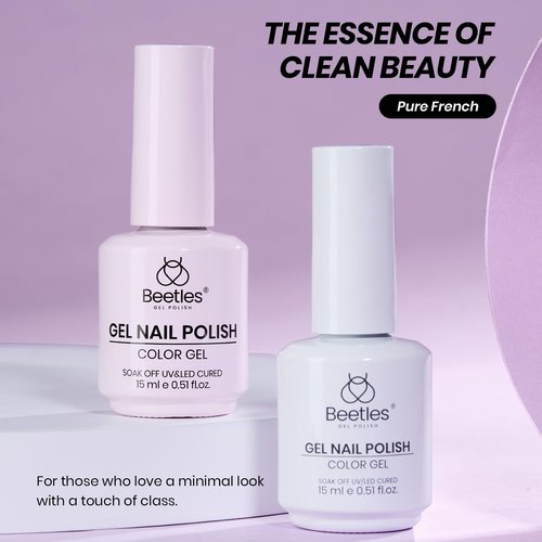 Beetles French Tip Gel Polish Set - Spring White Pink Gel Nail Polish Set 15ML Full Size Soak Off UV LED with 2 Styles Classic French Nail Art Sticker Sheets Manicure DIY Home Salon Gifts for Women
