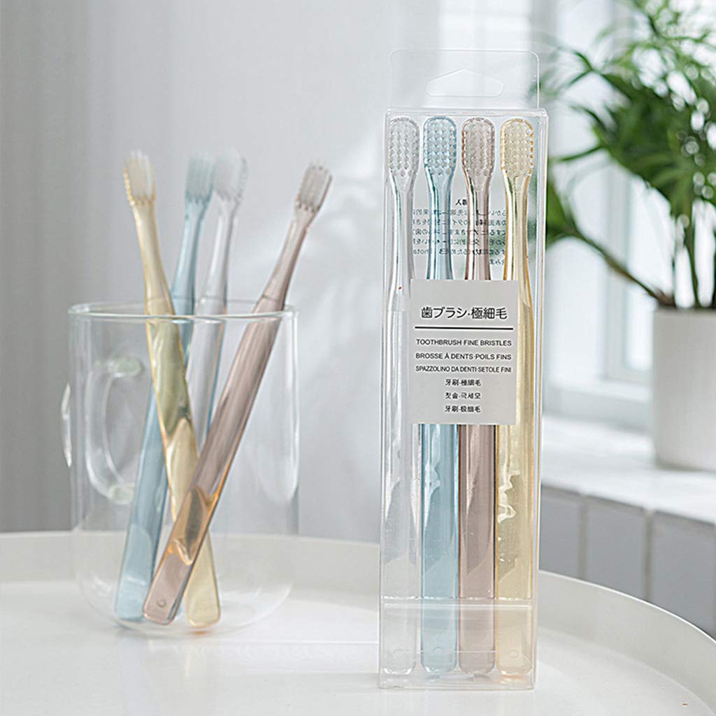 Skiennix Nordic Clear Crystal Handle Toothbrush Set - Soft Bristles, 4 Pieces, Compact Design
