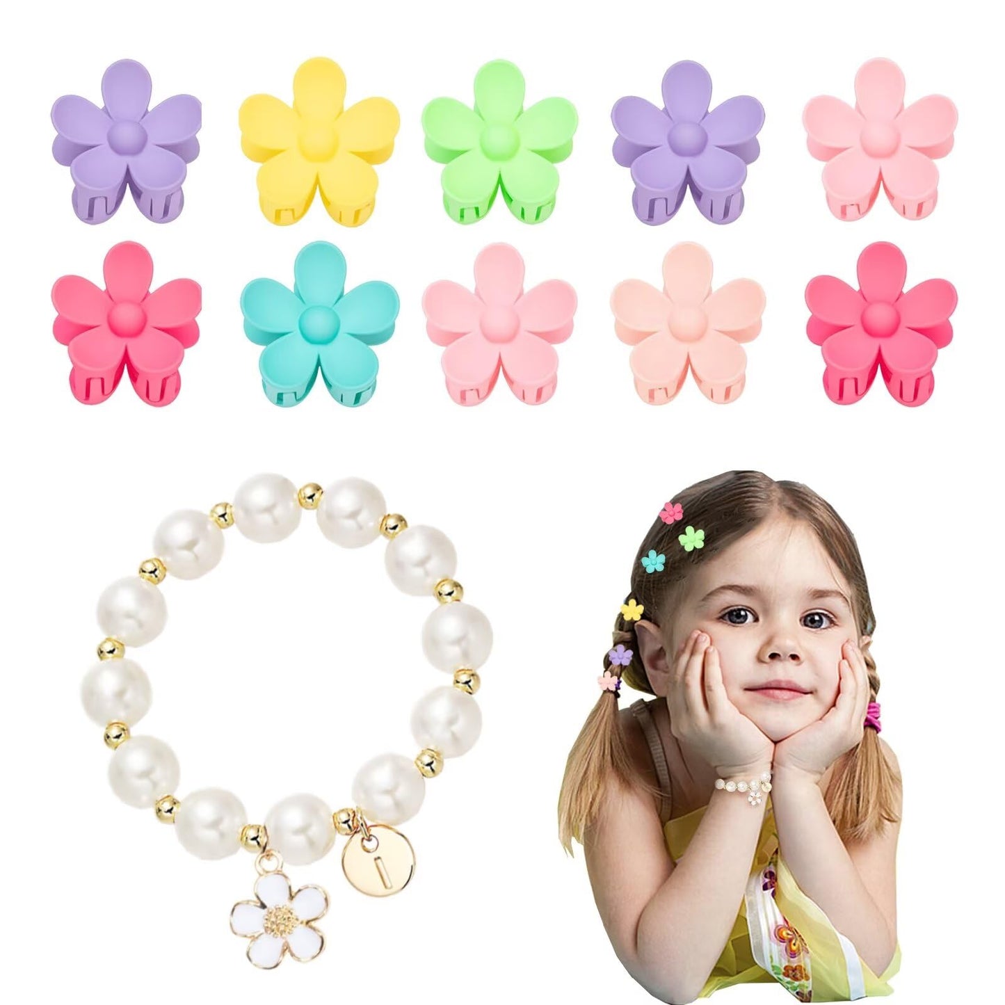 Flower Girl Jewelry Set with Flower Bracelet and Hair Clips, Great for Proposal Gifts I