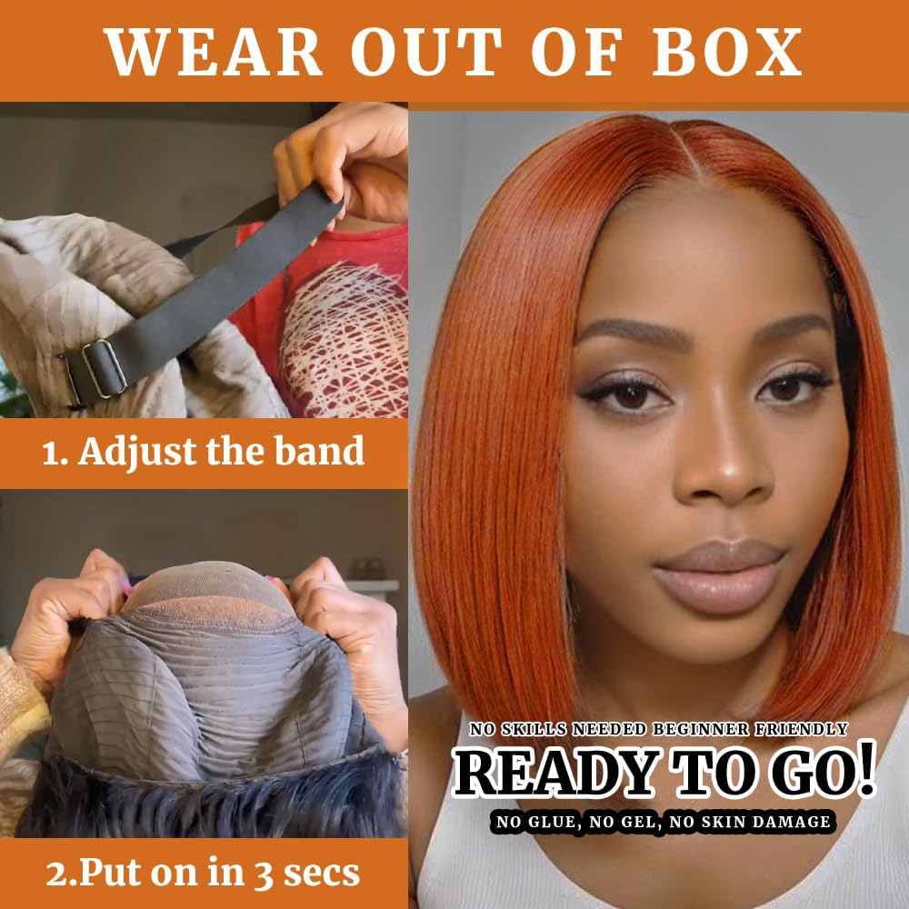 GUDOZO Reddish Brown Bob Wig Human Hair 9x6 HD Lace Front Wigs Human Hair 200% Density Glueless Wigs Human Hair Pre Plucked Pre Cut Glueless Wigs for Black Women 12 inch