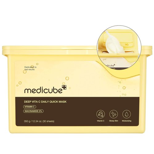 Medicube Deep Vita C Daily Quick Sheet Masks - Vegan Certified, Triple Vitamin Complex for Radiance | 30 Sheets