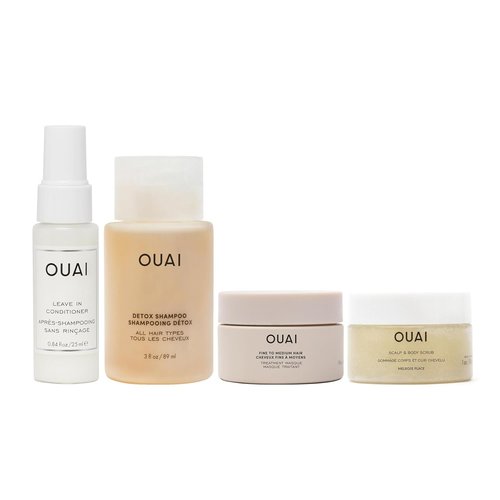 OUAI Travel Kit - Travel Size Detox Shampoo, Leave-In Conditioner & Hair Mask Set (4 Count)